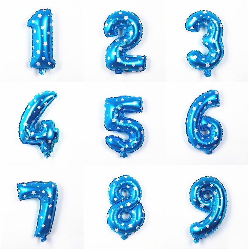 Balon din Folie Metalizata Flippy, Figurina Cifra, Imprimeu Stele, Tema Aniversare 80 cm, Ambalaj Individual, Pai inclus, Umflare cu Aer sau Heliu, Albastru, Cifra 9 [4]