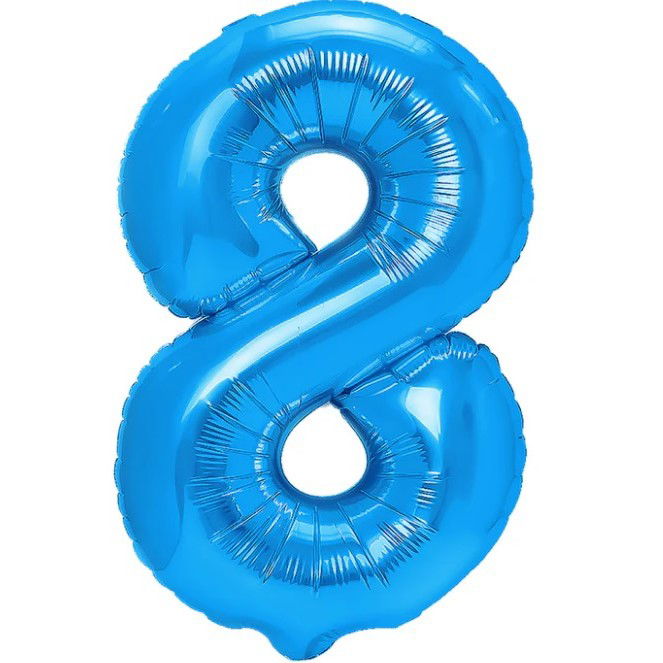 10 - 25 LEI - Balon din Folie Metalizata Flippy, Figurina Cifra, Tema Aniversare 40 cm, Ambalaj Individual, Pai inclus, Umflare cu Aer sau Heliu, Albastru, Cifra 8