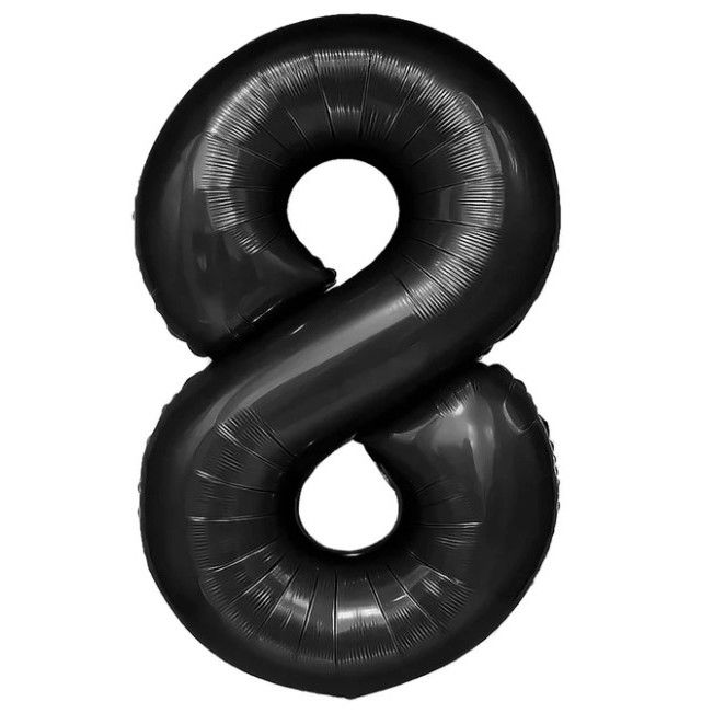 Petrecere - Balon din Folie Metalizata Flippy, Figurina Cifra, Tema Aniversare 40 cm, Ambalaj Individual, Pai inclus, Umflare cu Aer sau Heliu, Negru, Cifra 8