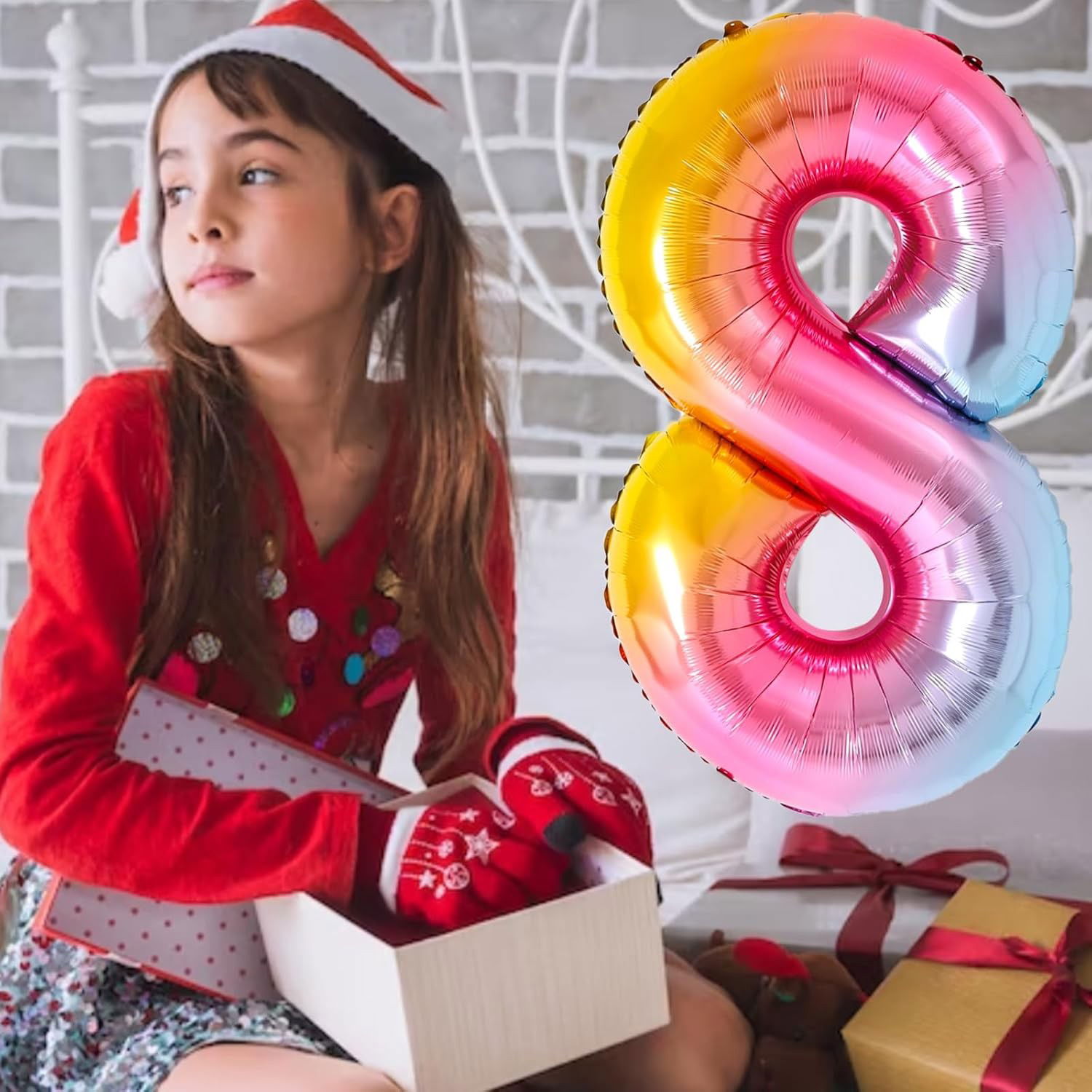 Balon din Folie Metalizata Flippy, Figurina Cifra, Tema Aniversare 40 cm, Ambalaj Individual, Pai inclus, Umflare cu Aer sau Heliu, Multicolor, Cifra 8 [2]