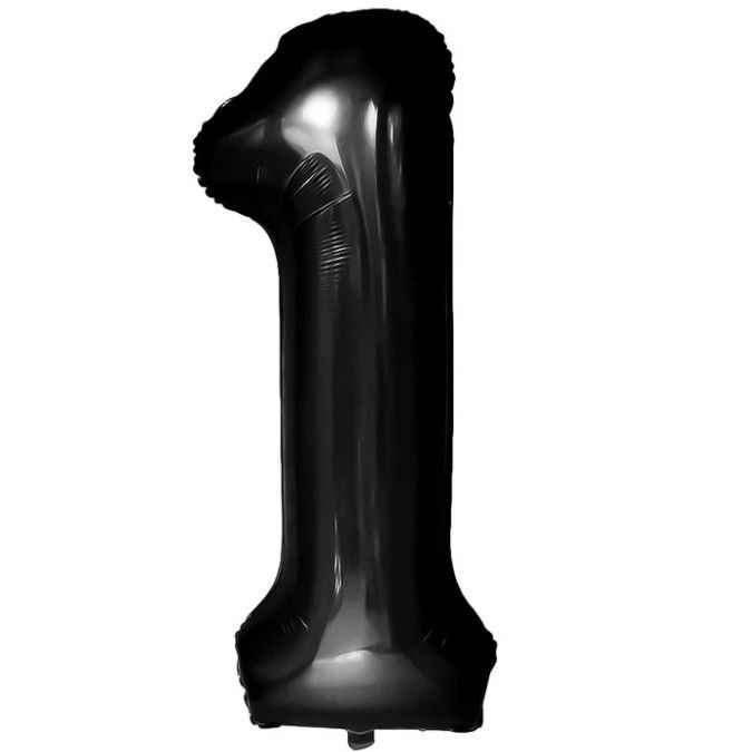 Petrecere - Balon din Folie Metalizata Flippy, Figurina Cifra, Tema Aniversare 40 cm, Ambalaj Individual, Pai inclus, Umflare cu Aer sau Heliu, Negru, Cifra 1