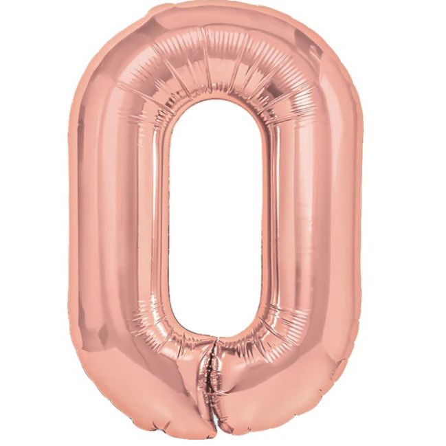 10 - 25 LEI - Balon din Folie Metalizata Flippy, Figurina Cifra, Tema Aniversare 80 cm, Ambalaj Individual, Pai inclus, Umflare cu Aer sau Heliu, Rose, Cifra 0
