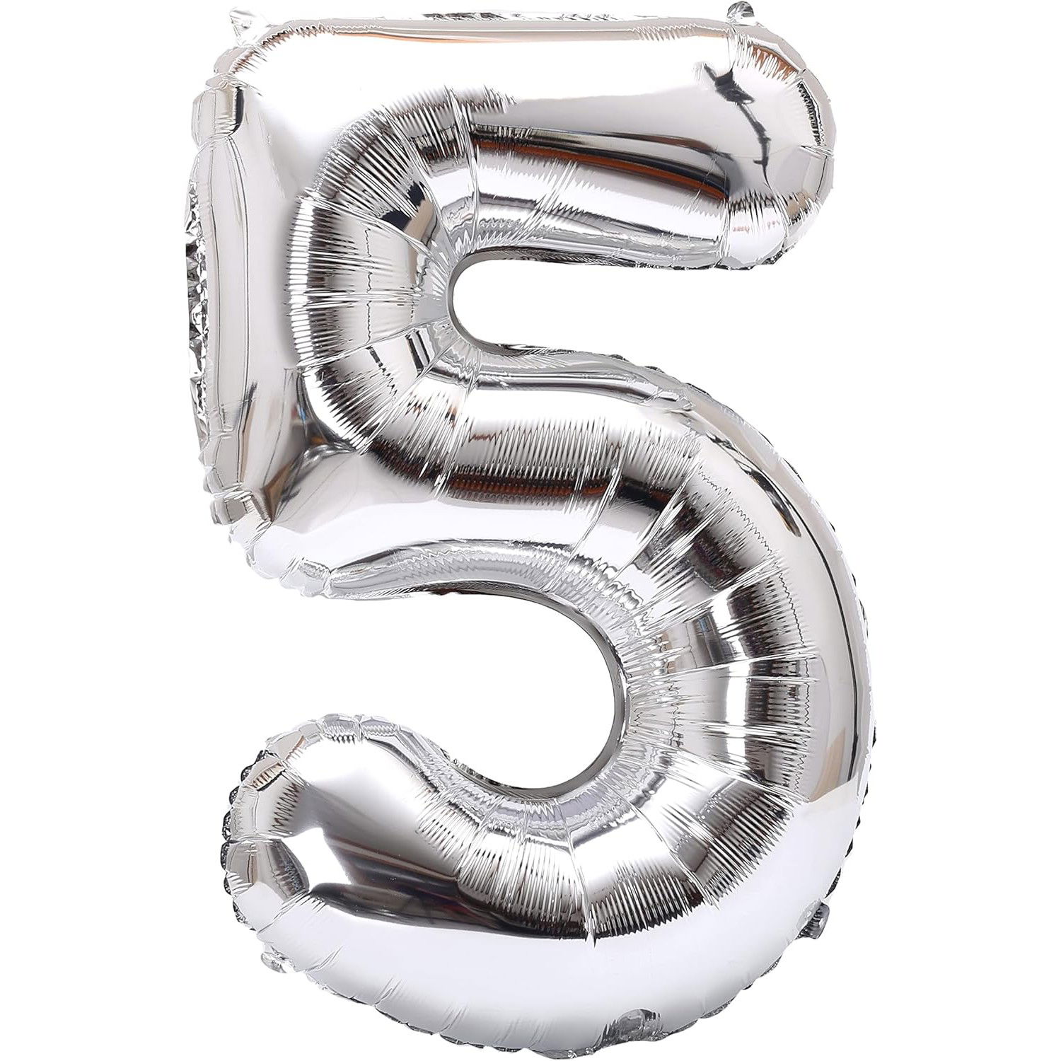 Balon din Folie Metalizata Flippy, Figurina Cifra, Tema Aniversare 40 cm, Ambalaj Individual, Pai inclus, Umflare cu Aer sau Heliu, Argintiu, Cifra 5 [1]