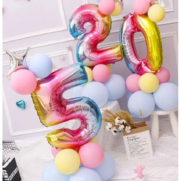 Balon din Folie Metalizata Flippy, Figurina Cifra, Tema Aniversare 40 cm, Ambalaj Individual, Pai inclus, Umflare cu Aer sau Heliu, Multicolor, Cifra 5 [6]