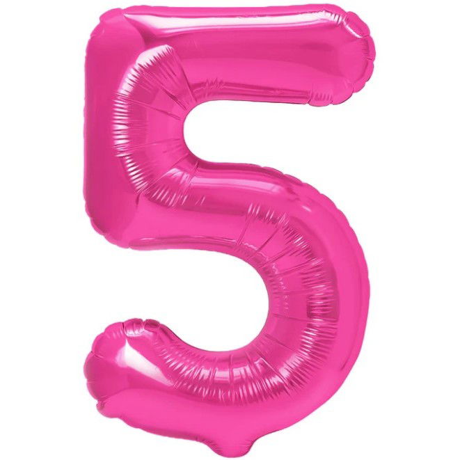 Petrecere - Balon din Folie Metalizata Flippy, Figurina Cifra, Tema Aniversare 40 cm, Ambalaj Individual, Pai inclus, Umflare cu Aer sau Heliu, Roz, Cifra 5