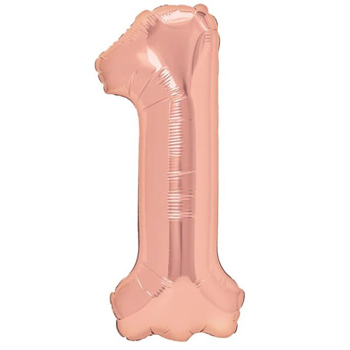 10 - 25 LEI - Balon din Folie Metalizata Flippy, Figurina Cifra, Tema Aniversare 80 cm, Ambalaj Individual, Pai inclus, Umflare cu Aer sau Heliu, Rose, Cifra 1