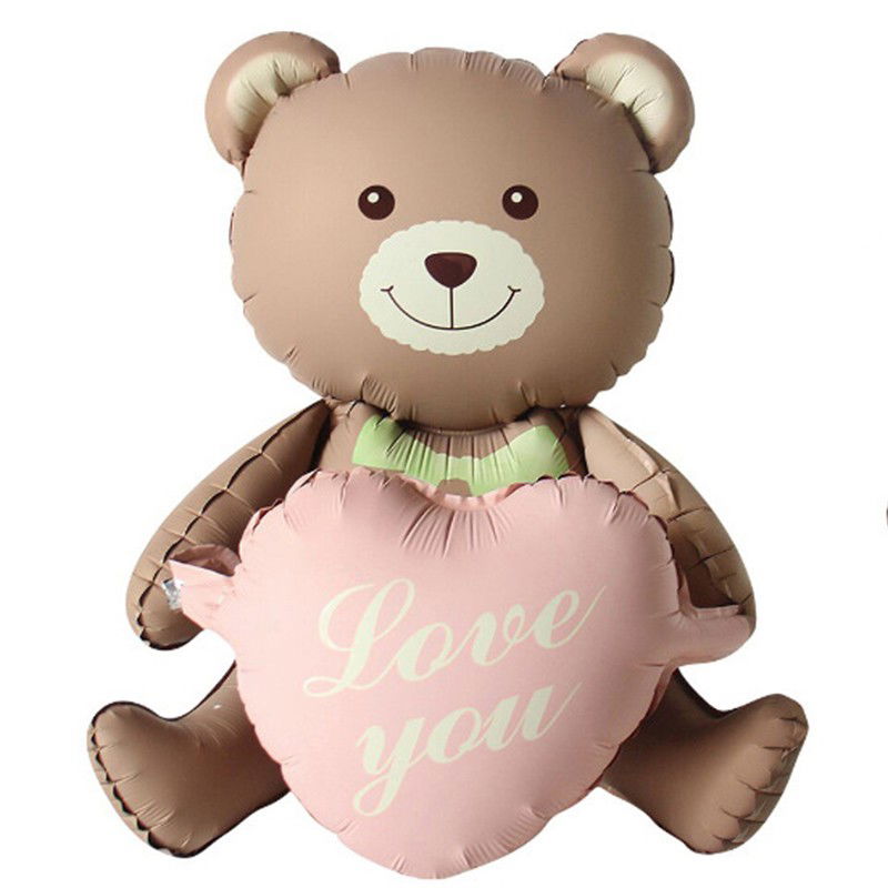 10 - 25 LEI - Balon din Folie Metalizata, Flippy, Figurina Animata, Model Ursulet cu Inimioare, 105.5 x 66.5 cm, Ambalaj Individual, Pai Inclus, Umflare cu Aer sau Heliu, Maro