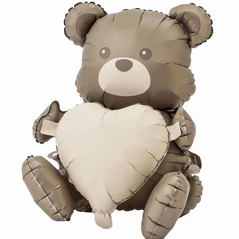 10 - 25 LEI - Balon din Folie Metalizata, Flippy, Figurina Animata, Model Ursulet cu Inima, 65 x 65 cm, Ambalaj Individual, Pai Inclus, Umflare cu Aer sau Heliu, Maro