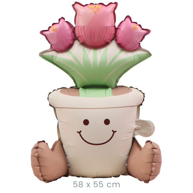 10 - 25 LEI - Balon din Folie Metalizata, Flippy, Figurina Animata, Model Ghiveci de Flori, 58 x 55 cm, Ambalaj Individual, Pai Inclus, Umflare cu Aer sau Heliu, Roz