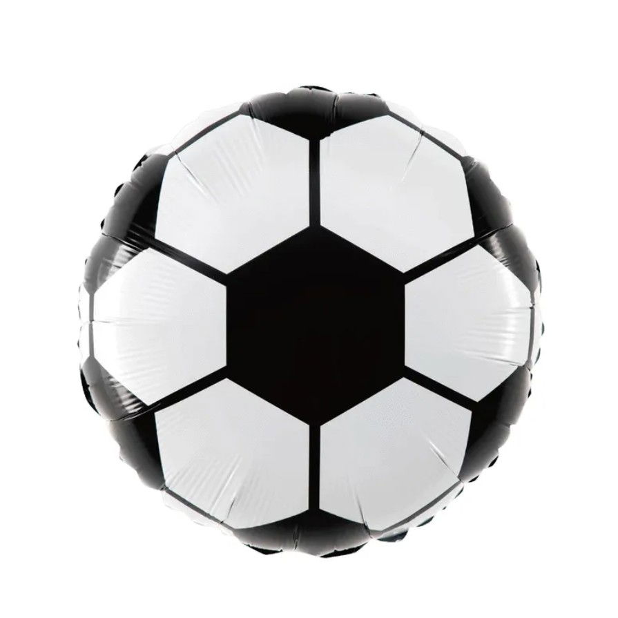 Balon din Folie Metalizata, Flippy, Figurina Cerc, Model Minge de Fotbal, Tematica Sport, 45 cm, Ambalaj Individual, Pai Inclus, Umflare cu Aer sau Heliu, Alb-Negru [3]