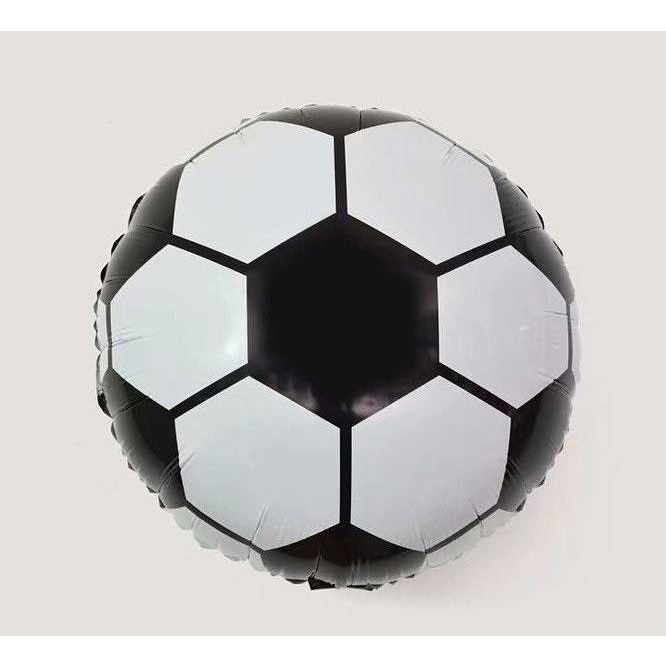 Petrecere - Balon din Folie Metalizata, Flippy, Figurina Cerc, Model Minge de Fotbal, Tematica Sport, 45 cm, Ambalaj Individual, Pai Inclus, Umflare cu Aer sau Heliu, Alb-Negru