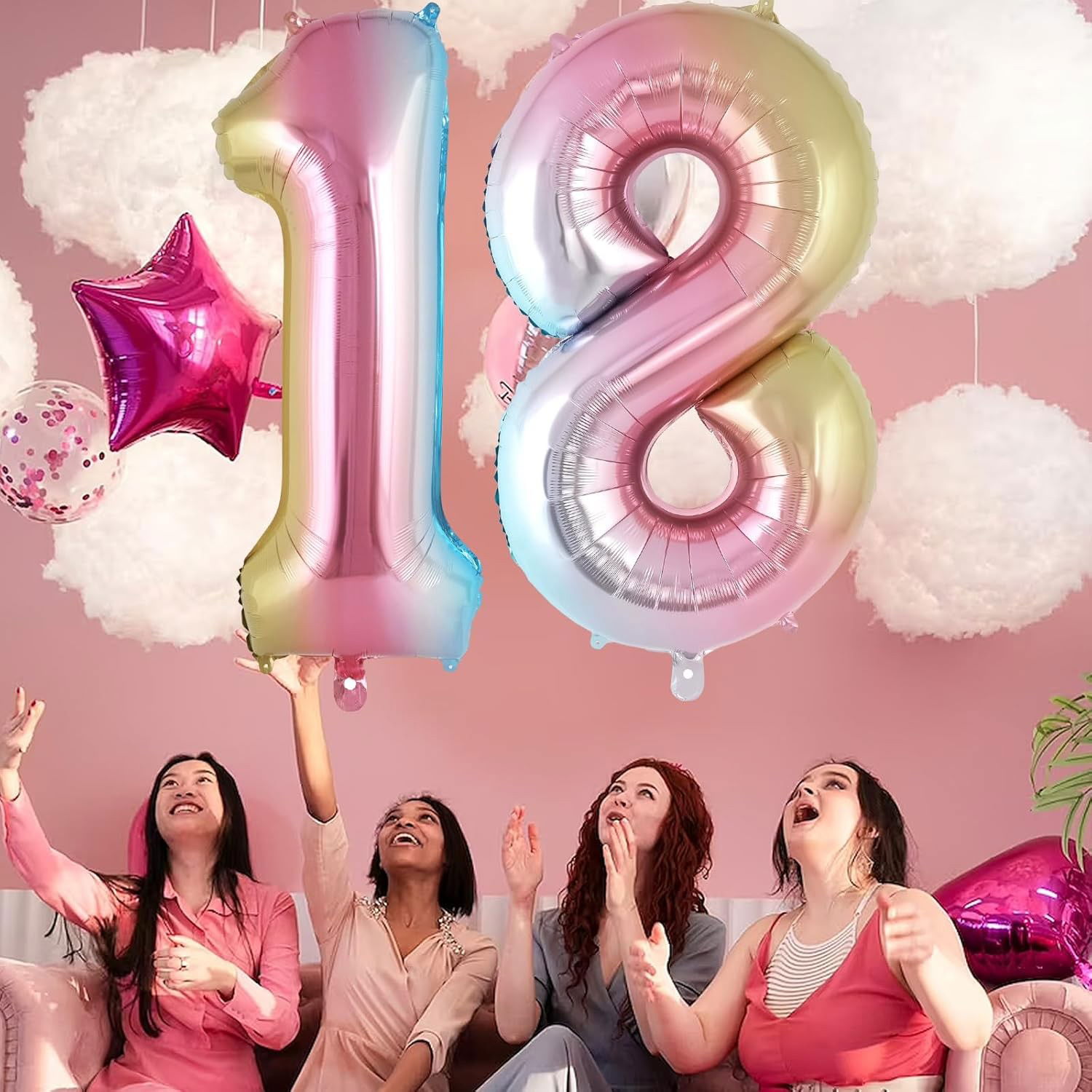 Balon din Folie Metalizata Flippy, Figurina Cifra Gradient, Tema Aniversare 40 cm, Ambalaj Individual, Pai inclus, Umflare cu Aer sau Heliu, Multicolor, Cifra 1 [3]