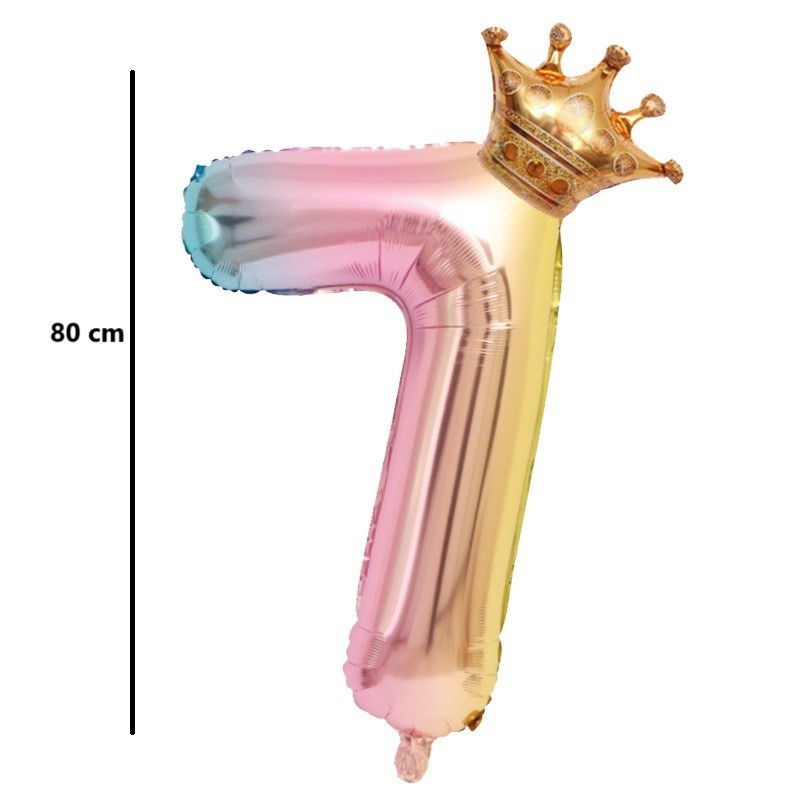 Balon din Folie Metalizata, Flippy, Figurina Cifra Gradient, Tema Aniversare 80 cm, Ambalaj Individual, Pai inclus, Umflare cu Aer sau Heliu, Coronita, Cifra 7 [6]