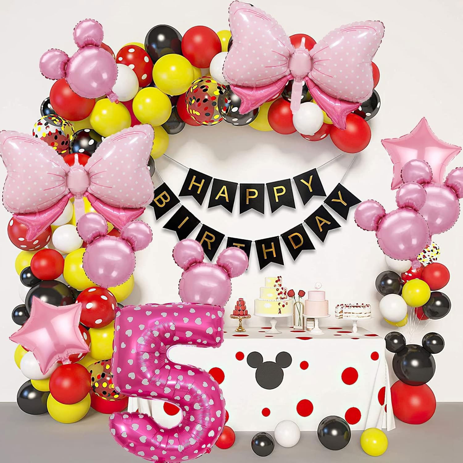 Balon din Folie Metalizata Flippy, Figurina Cifra, Imprimeu Inimi, Tema Aniversare 80 cm, Ambalaj Individual, Pai inclus, Umflare cu Aer sau Heliu, Roz, Cifra 5 [4]