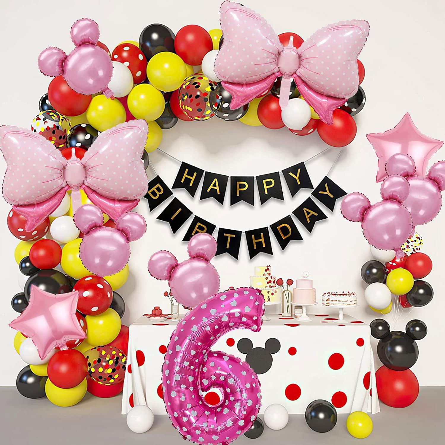 Balon din Folie Metalizata Flippy, Figurina Cifra, Imprimeu Inimi, Tema Aniversare 80 cm, Ambalaj Individual, Pai inclus, Umflare cu Aer sau Heliu, Roz, Cifra 6 [5]