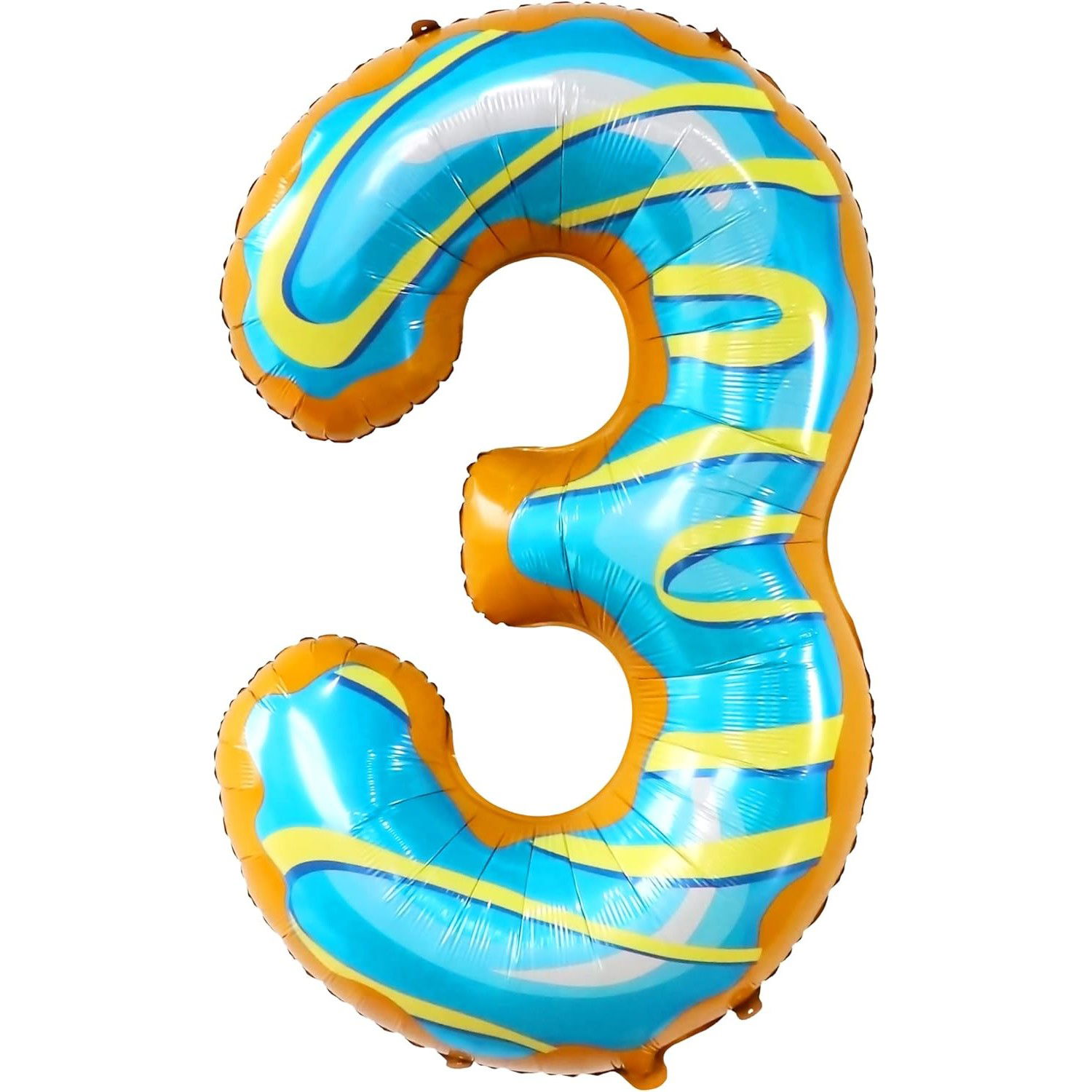 Petrecere - Balon din Folie Metalizata Flippy, Figurina Cifra, Imprimeu Gogosi, Tema Aniversare 100 cm, Ambalaj Individual, Pai inclus, Umflare cu Aer sau Heliu, Multicolor, Cifra 3