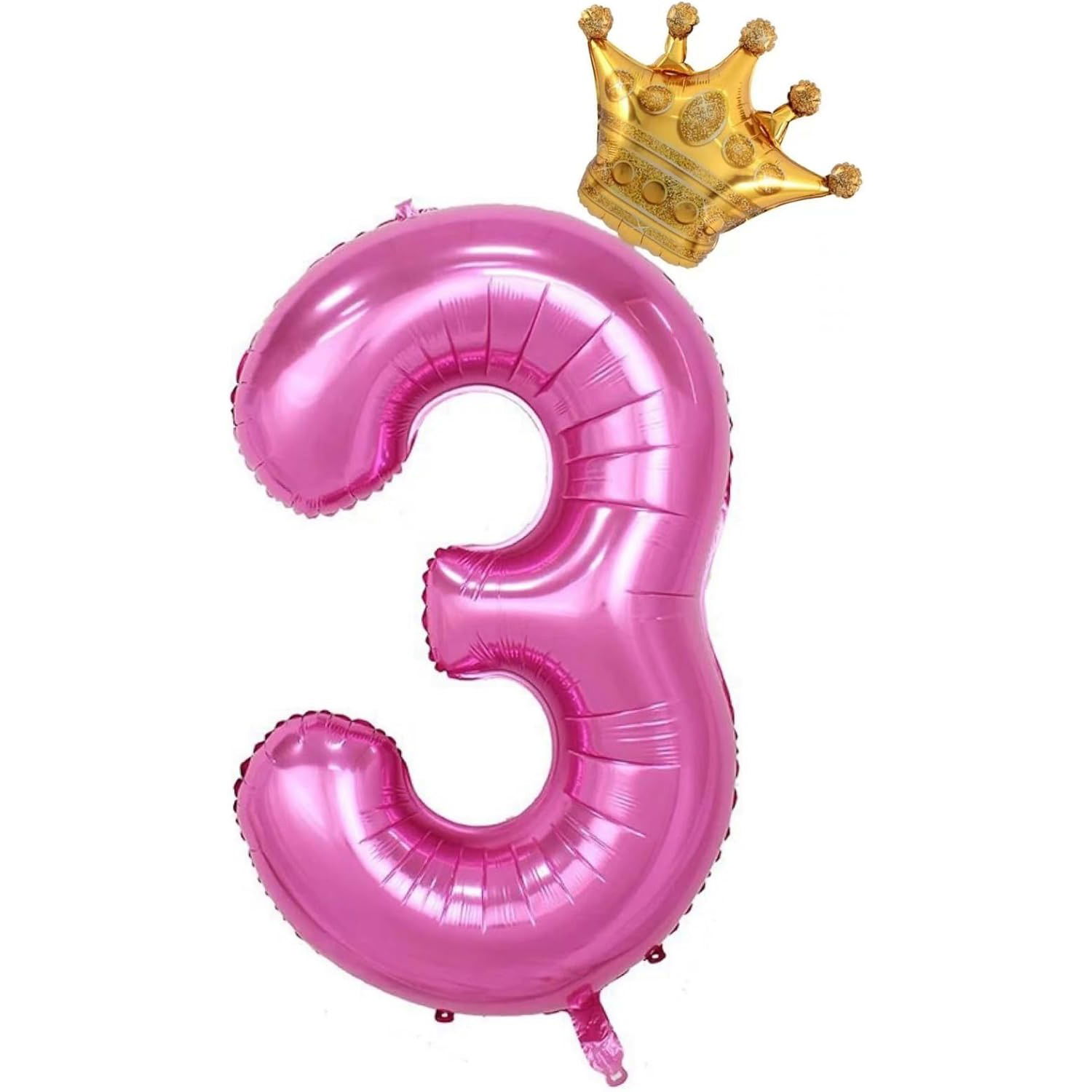 Petrecere - Balon din Folie Metalizata Flippy, Figurina Cifra si Coroana, Tema Aniversare 100 cm, Ambalaj Individual, Pai inclus, Umflare cu Aer sau Heliu, Roz, Cifra 3