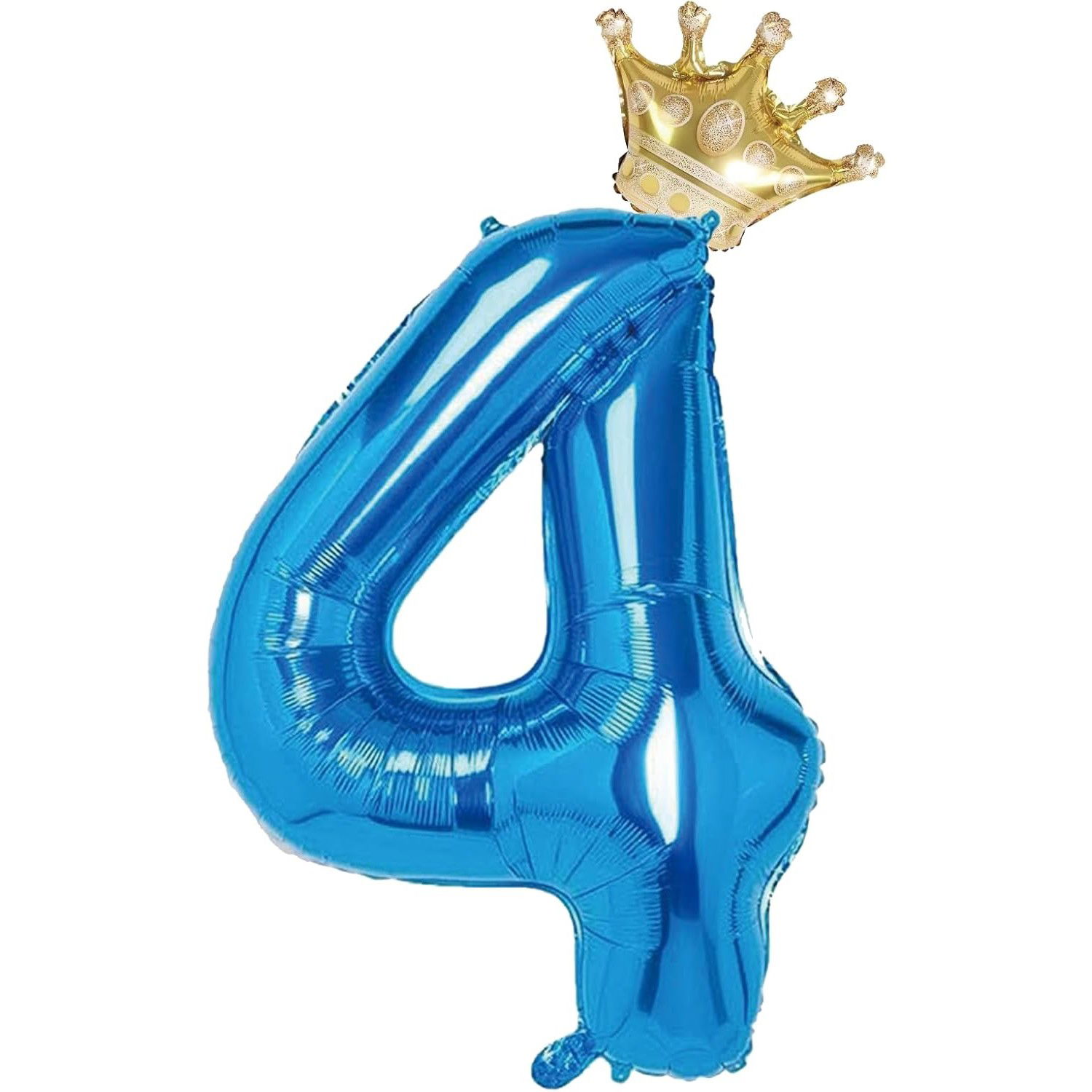10 - 25 LEI - Balon din Folie Metalizata Flippy, Figurina Cifra si Coroana, Tema Aniversare 100 cm, Ambalaj Individual, Pai inclus, Umflare cu Aer sau Heliu, Albastru, Cifra 4