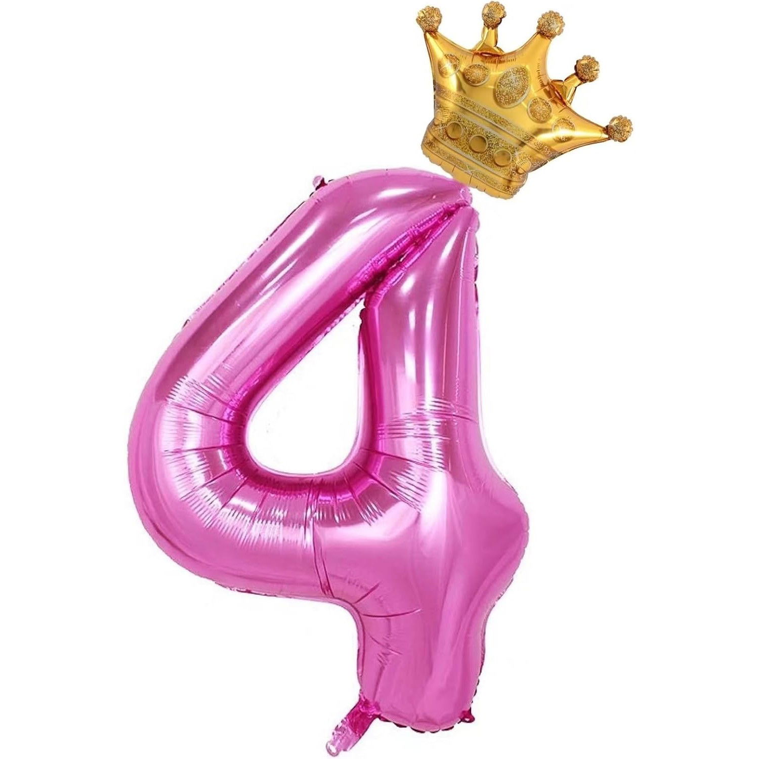 Petrecere - Balon din Folie Metalizata Flippy, Figurina Cifra si Coroana, Tema Aniversare 100 cm, Ambalaj Individual, Pai inclus, Umflare cu Aer sau Heliu, Roz, Cifra 4