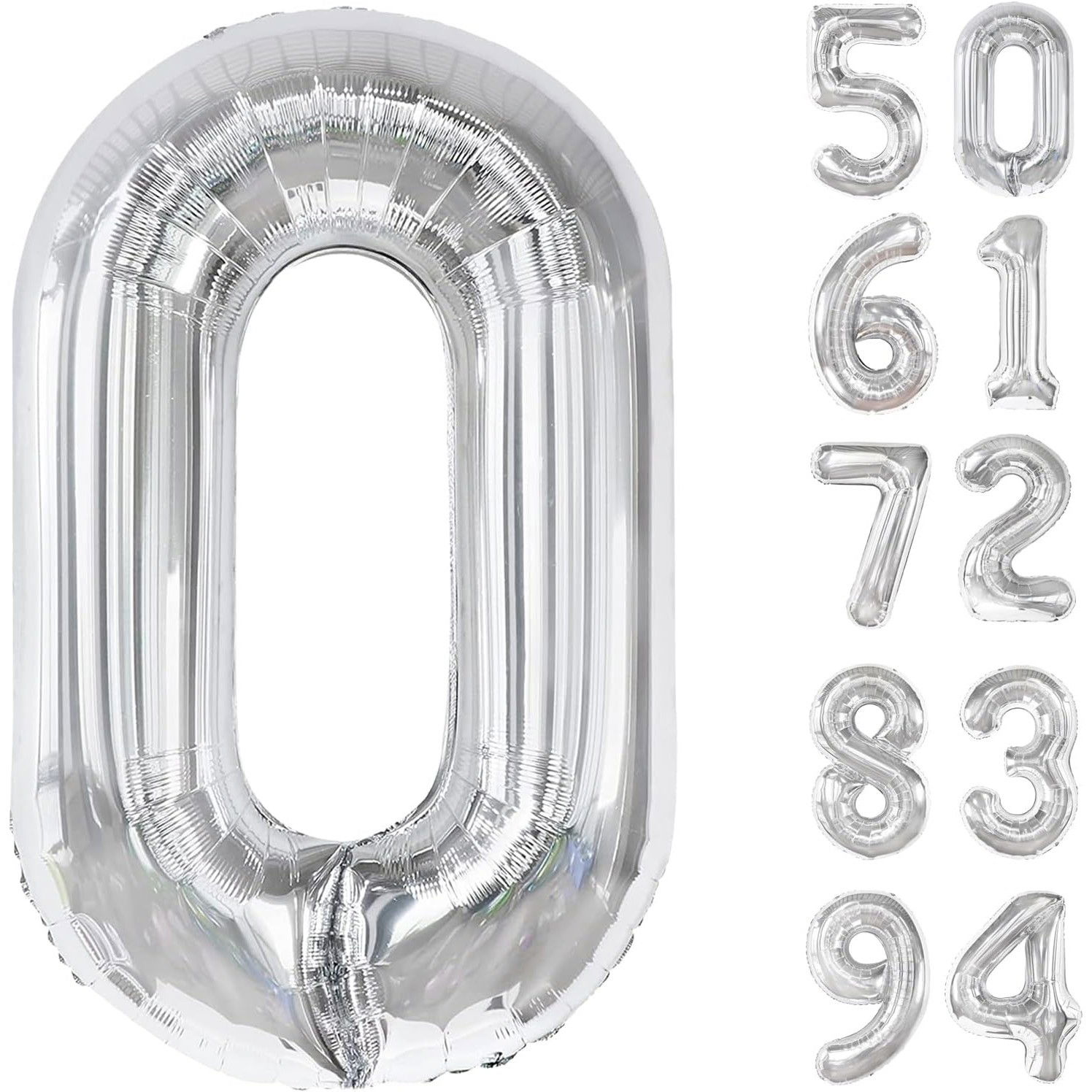 Balon din Folie Metalizata, Flippy, Figurina Cifra, Tema Aniversare 100 cm, Ambalaj Individual, Pai inclus, Umflare cu Aer sau Heliu, Argintiu, Cifra 0 [7]