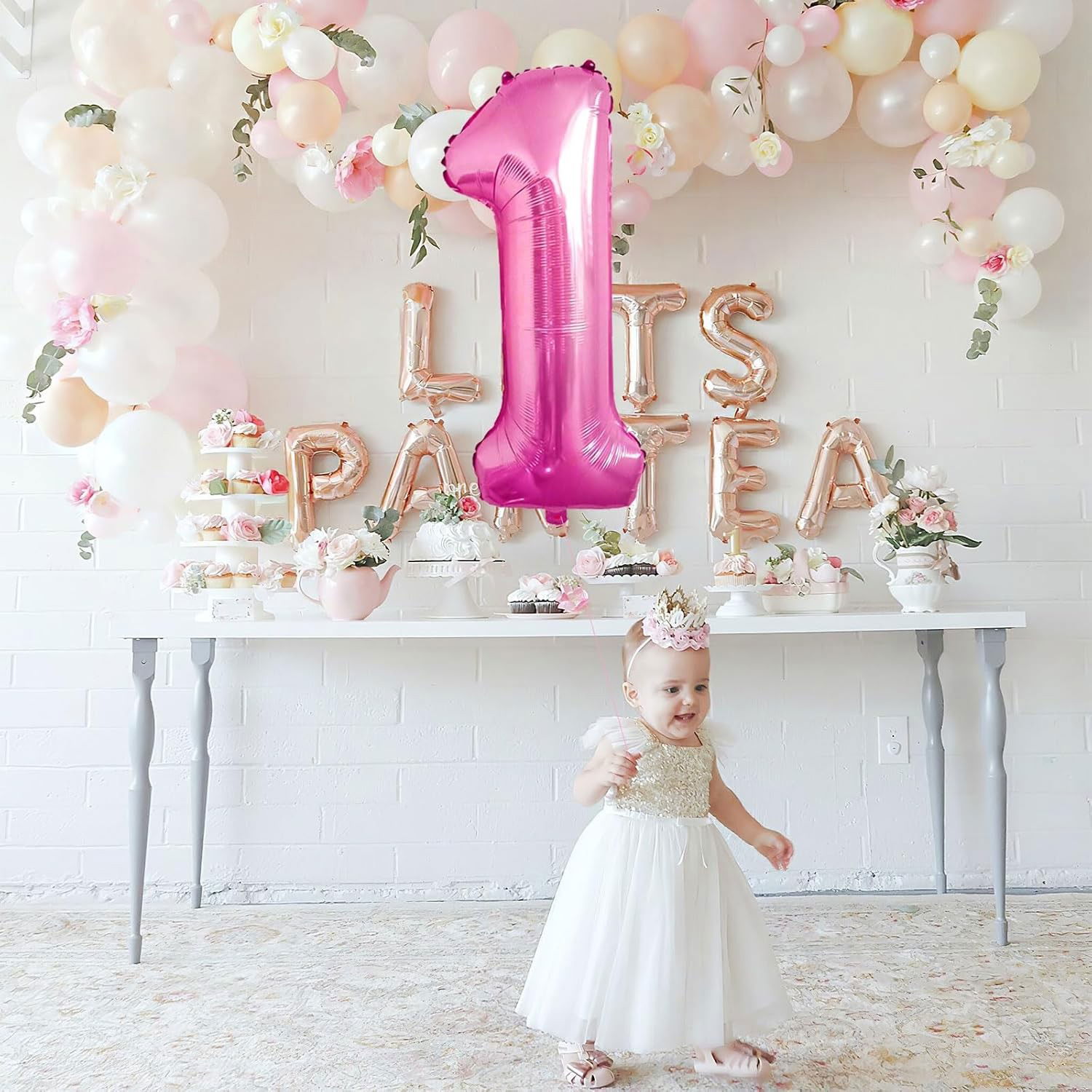 Balon din Folie Metalizata Flippy, Figurina Cifra, Tema Aniversare 80 cm, Ambalaj Individual, Pai inclus, Umflare cu Aer sau Heliu, Roz, Cifra 1 [4]