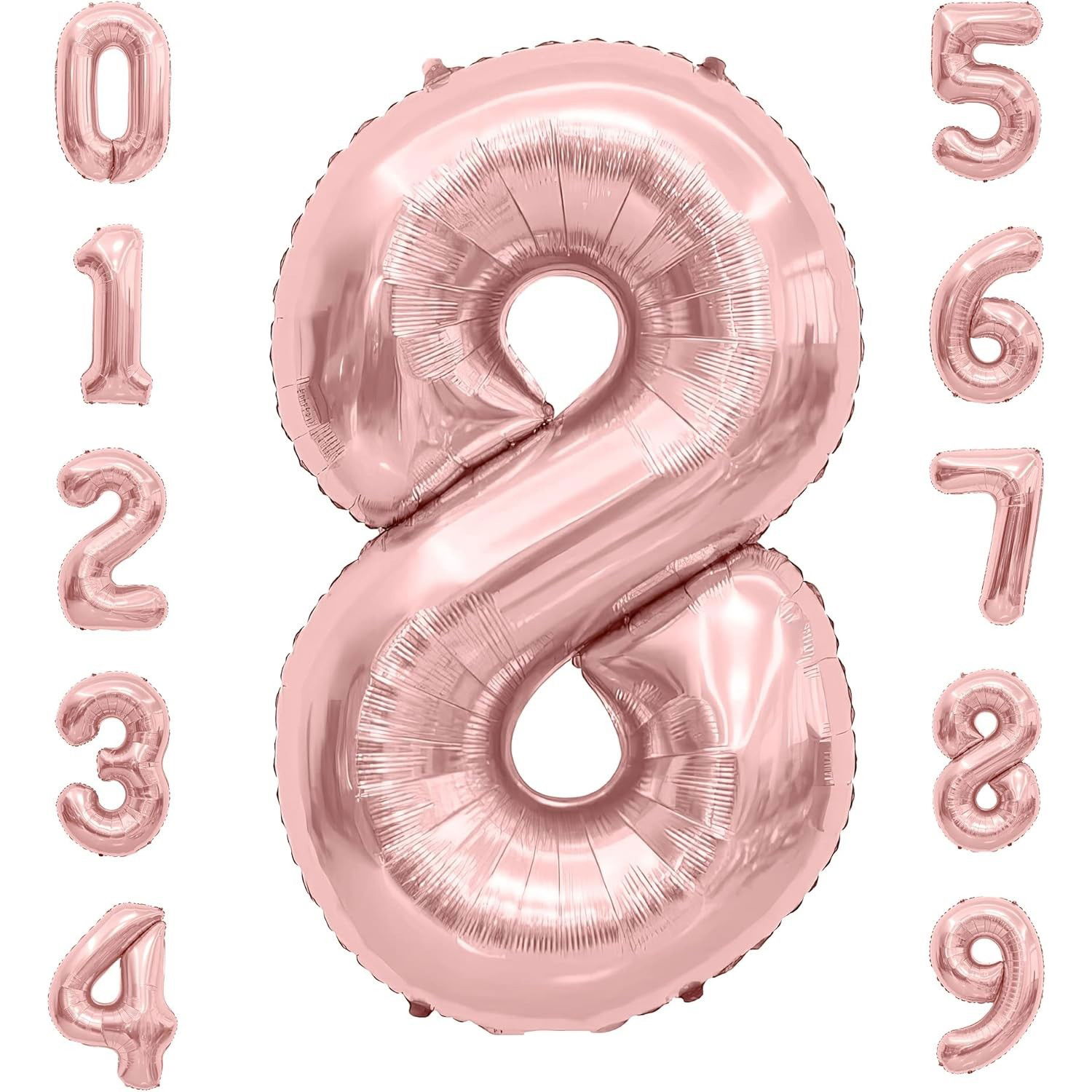 Balon din Folie Metalizata Flippy, Figurina Cifra, Tema Aniversare 100 cm, Ambalaj Individual, Pai inclus, Umflare cu Aer sau Heliu, Coral, Rose Gold, Cifra 8 [5]