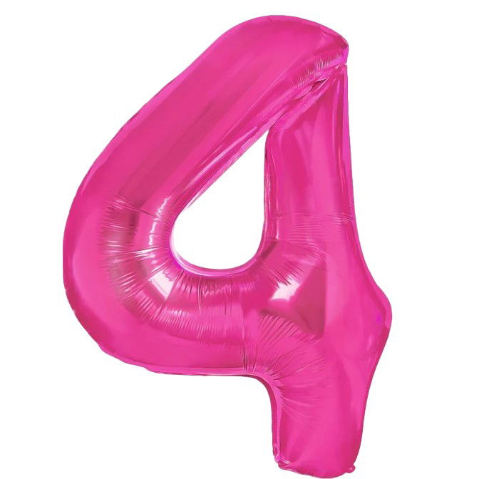 Petrecere - Balon din Folie Metalizata Flippy, Figurina Cifra, Tema Aniversare 40 cm, Ambalaj Individual, Pai inclus, Umflare cu Aer sau Heliu, Roz, Cifra 4