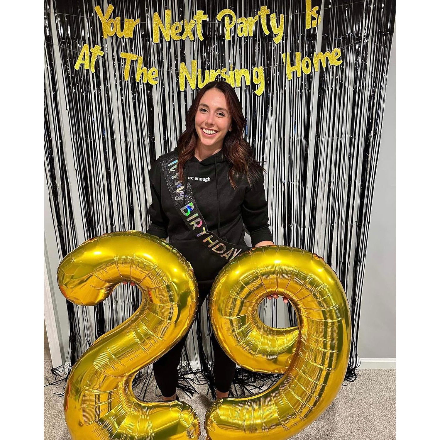 Balon din Folie Metalizata Flippy, Figurina Cifra, Tema Aniversare 80 cm, Ambalaj Individual, Pai inclus, Umflare cu Aer sau Heliu, Auriu, Cifra 9 [8]