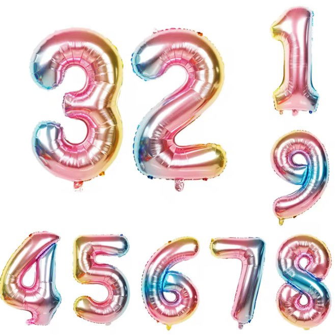 Balon din Folie Metalizata Flippy, Figurina Cifra, Tema Aniversare 40 cm, Ambalaj Individual, Pai inclus, Umflare cu Aer sau Heliu, Multicolor, Cifra 7 [3]
