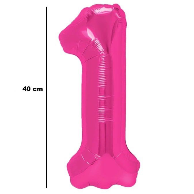 Petrecere - Balon din Folie Metalizata Flippy, Figurina Cifra, Tema Aniversare 40 cm, Ambalaj Individual, Pai inclus, Umflare cu Aer sau Heliu, Roz, Cifra 1