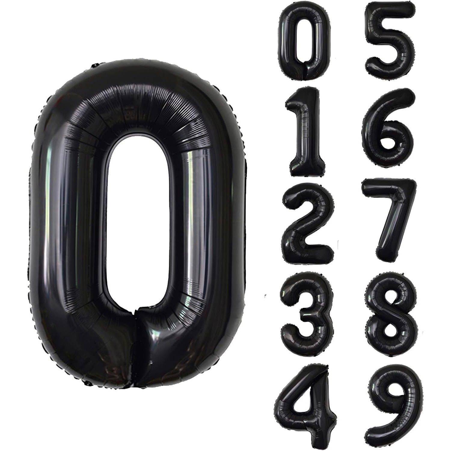 Balon din Folie Metalizata, Flippy, Figurina Cifra, Tema Aniversare 40 cm, Ambalaj Individual, Pai inclus, Umflare cu Aer sau Heliu, Negru, Cifra 0 [4]