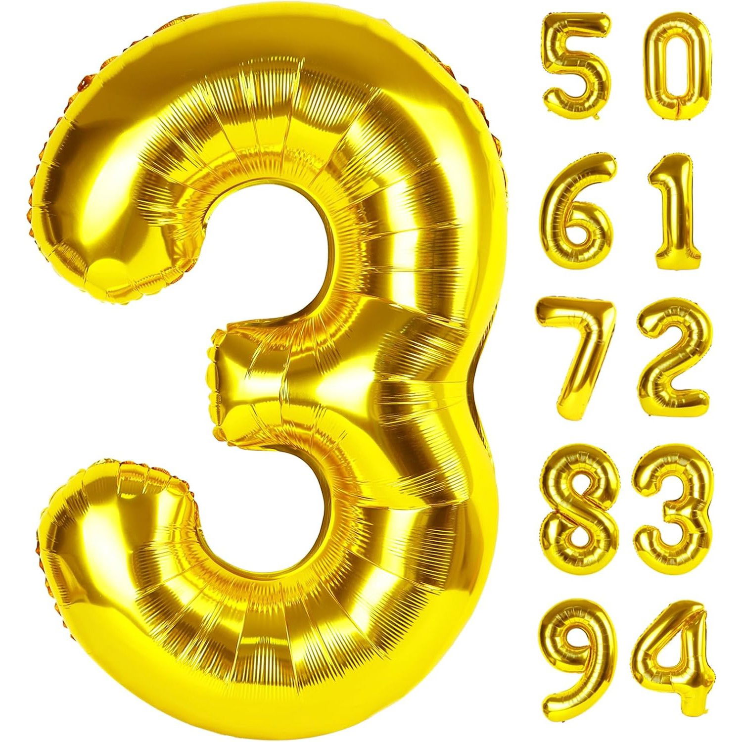 Balon din Folie Metalizata Flippy, Figurina Cifra, Tema Aniversare 80 cm, Ambalaj Individual, Pai inclus, Umflare cu Aer sau Heliu, Auriu, Cifra 3 [6]