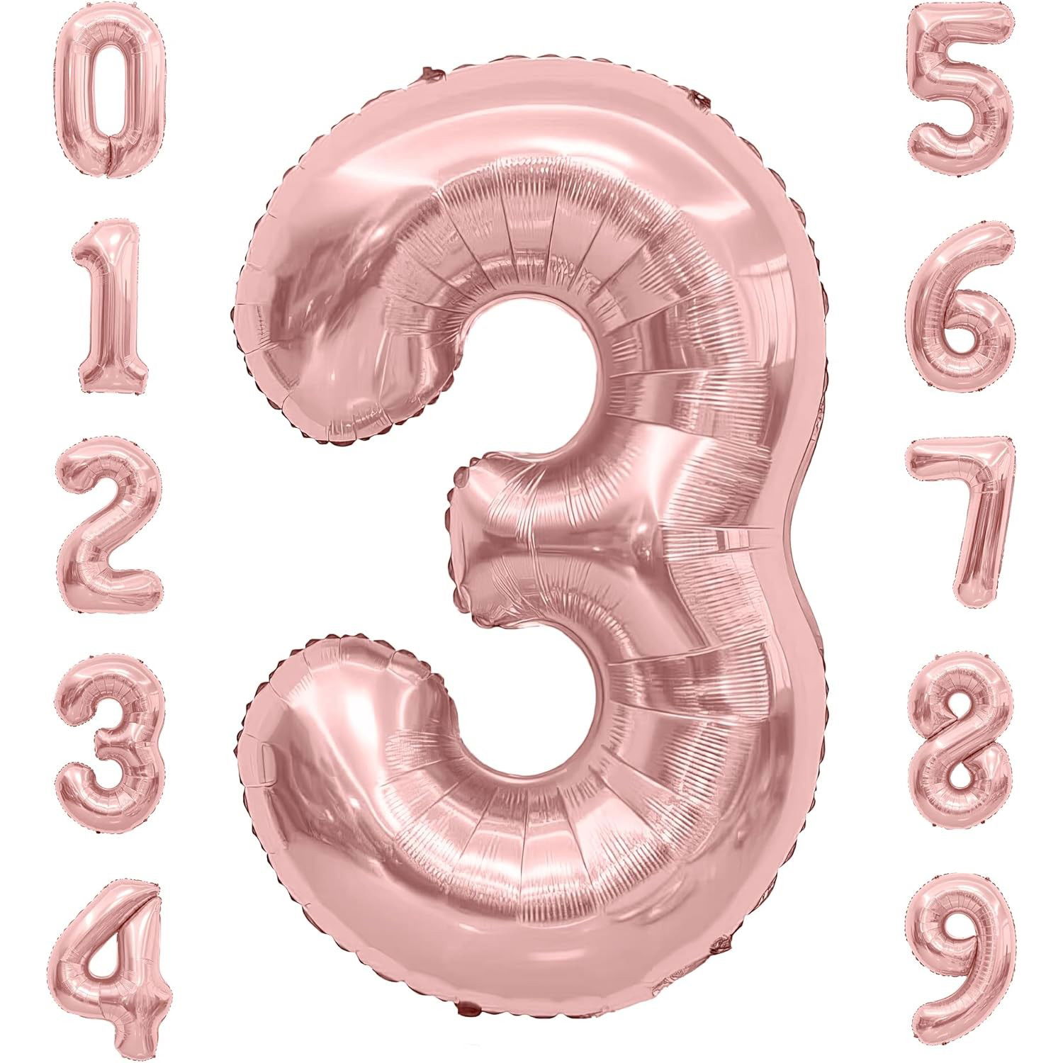 Balon din Folie Metalizata Flippy, Figurina Cifra, Tema Aniversare 80 cm, Ambalaj Individual, Pai inclus, Umflare cu Aer sau Heliu, Rose Gold, Cifra 3 [4]