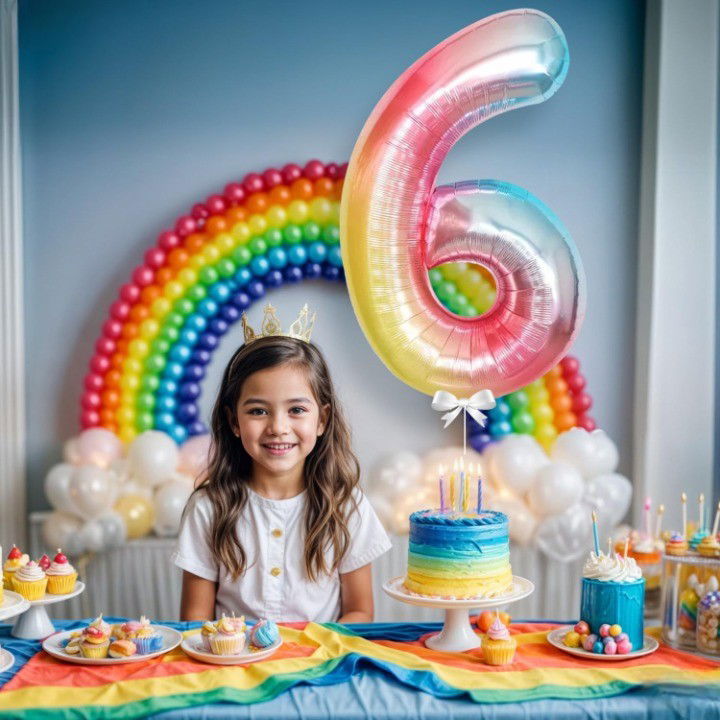 Balon din Folie Metalizata Flippy, Figurina Cifra, Tema Aniversare 40 cm, Ambalaj Individual, Pai inclus, Umflare cu Aer sau Heliu, Multicolor, Cifra 6 [4]