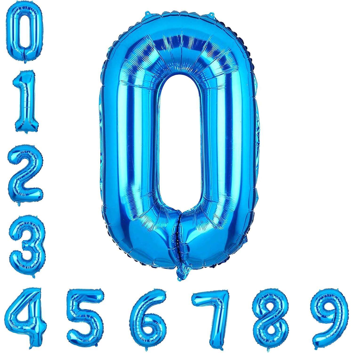 Balon din Folie Metalizata, Flippy, Figurina Cifra, Tema Aniversare 80 cm, Ambalaj Individual, Pai inclus, Umflare cu Aer sau Heliu, Albastru, Cifra 0 [7]
