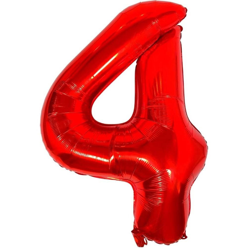 Petrecere - Balon din Folie Metalizata Flippy, Figurina Cifra, Tema Aniversare 40 cm, Ambalaj Individual, Pai inclus, Umflare cu Aer sau Heliu, Rosu, Cifra 4