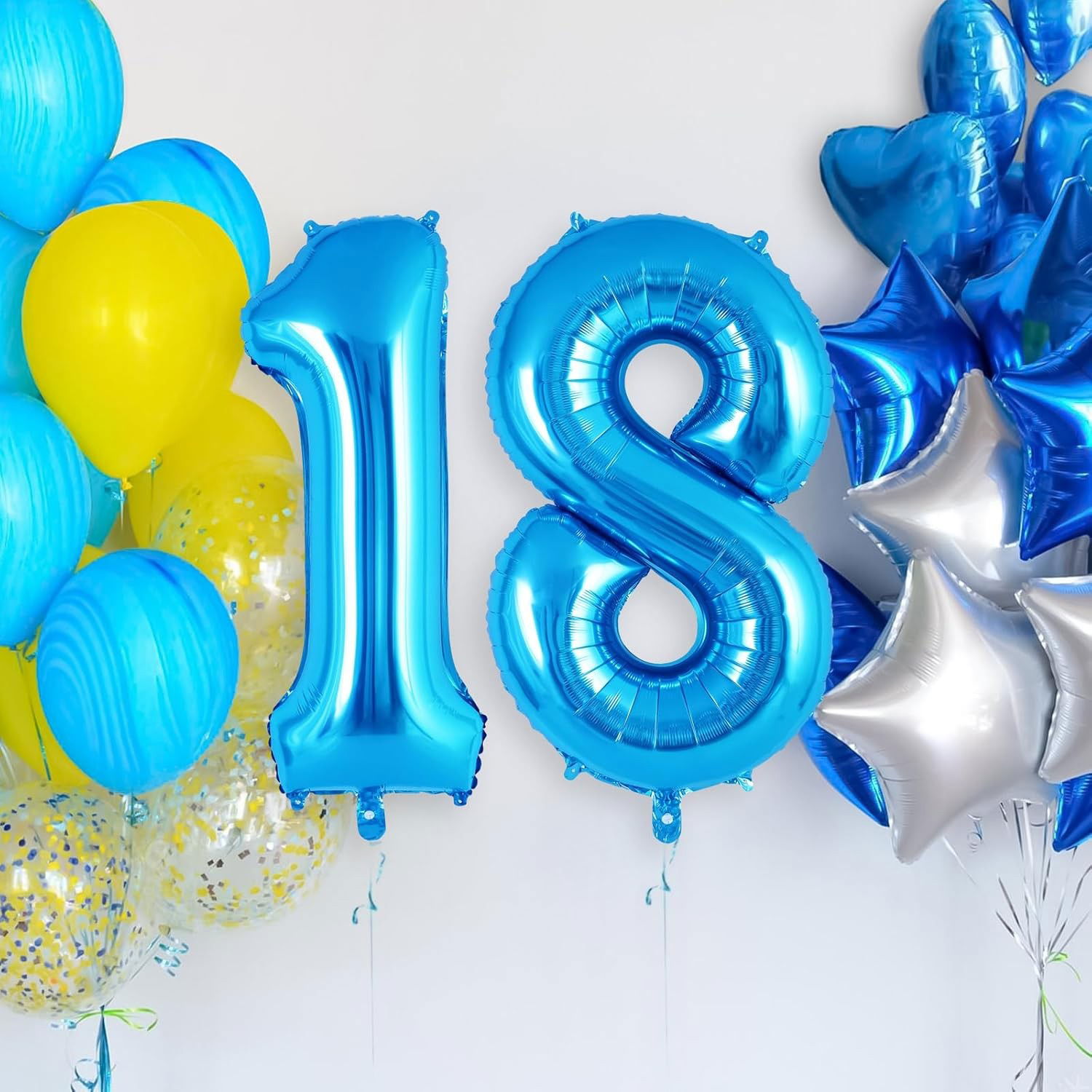 Balon din Folie Metalizata Flippy, Figurina Cifra, Tema Aniversare 40 cm, Ambalaj Individual, Pai inclus, Umflare cu Aer sau Heliu, Albastru, Cifra 1 [4]