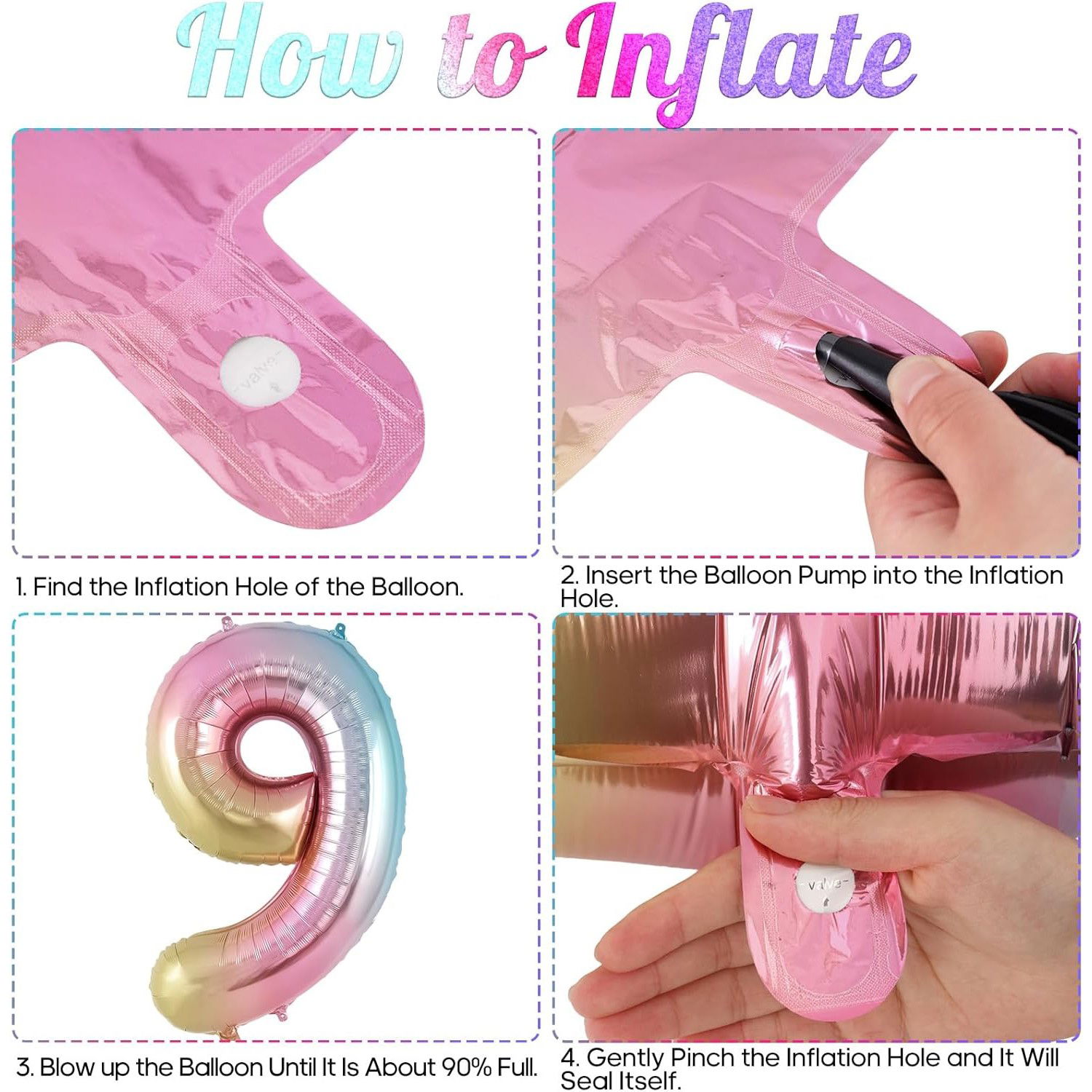 Balon din Folie Metalizata Flippy, Figurina Cifra, Tema Aniversare 40 cm, Ambalaj Individual, Pai inclus, Umflare cu Aer sau Heliu, Multicolor, Cifra 9 [2]