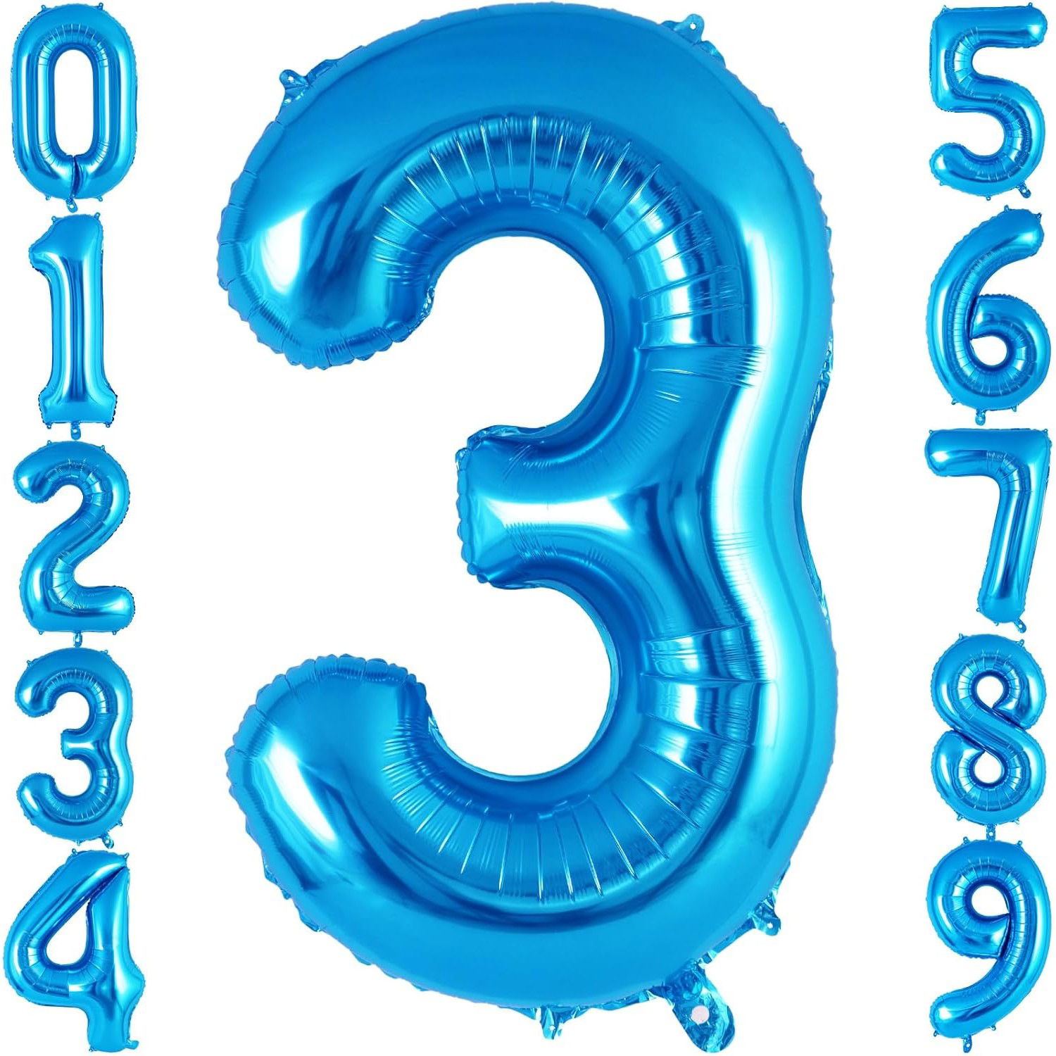 Balon din Folie Metalizata, Flippy, Figurina Cifra, Tema Aniversare 80 cm, Ambalaj Individual, Pai inclus, Umflare cu Aer sau Heliu, Albastru, Cifra 3 [8]