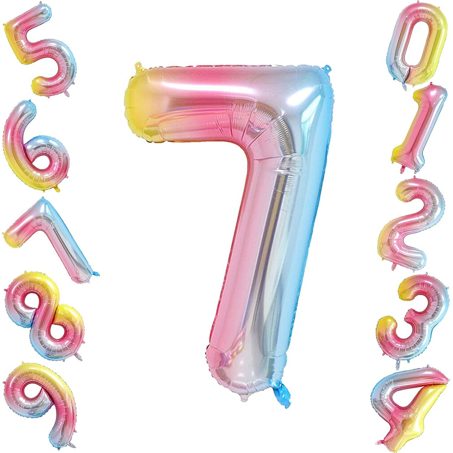 Balon din Folie Metalizata Flippy, Figurina Cifra, Tema Aniversare 40 cm, Ambalaj Individual, Pai inclus, Umflare cu Aer sau Heliu, Multicolor, Cifra 7 [5]