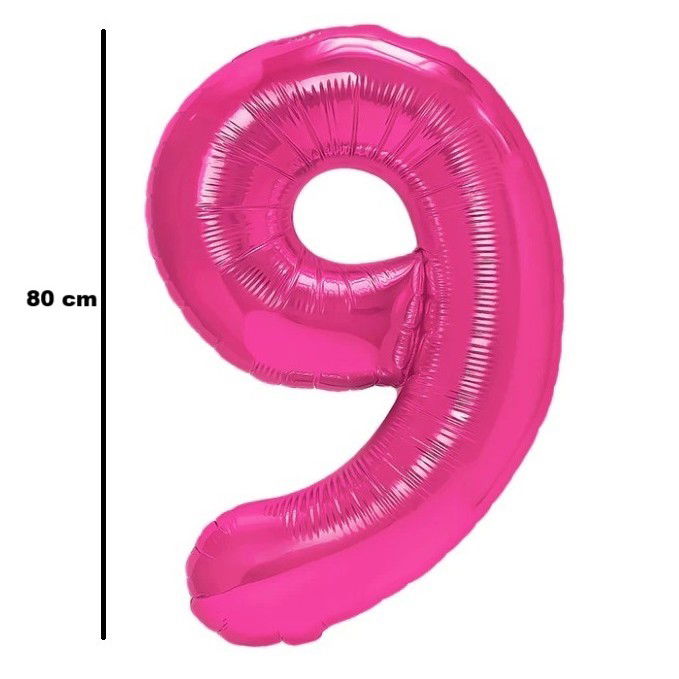 10 - 25 LEI - Balon din Folie Metalizata Flippy, Figurina Cifra, Tema Aniversare 80 cm, Ambalaj Individual, Pai inclus, Umflare cu Aer sau Heliu, Roz, Cifra 9