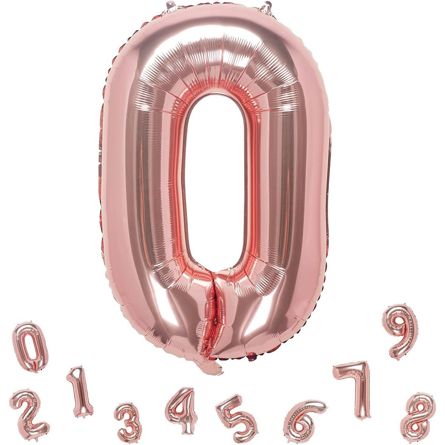 Balon din Folie Metalizata Flippy, Figurina Cifra, Tema Aniversare 100 cm, Ambalaj Individual, Pai inclus, Umflare cu Aer sau Heliu, Coral, Rose, Cifra 0 [4]
