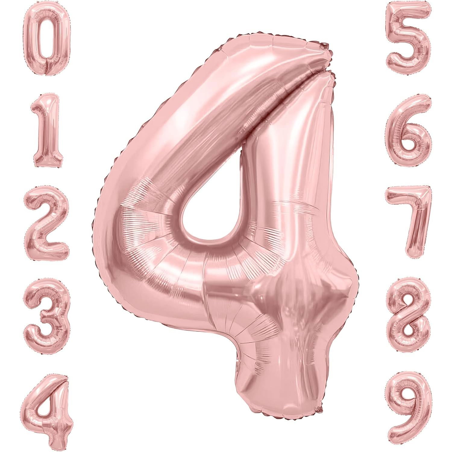 Balon din Folie Metalizata Flippy, Figurina Cifra, Tema Aniversare 80 cm, Ambalaj Individual, Pai inclus, Umflare cu Aer sau Heliu, Rose, Cifra 4 [4]