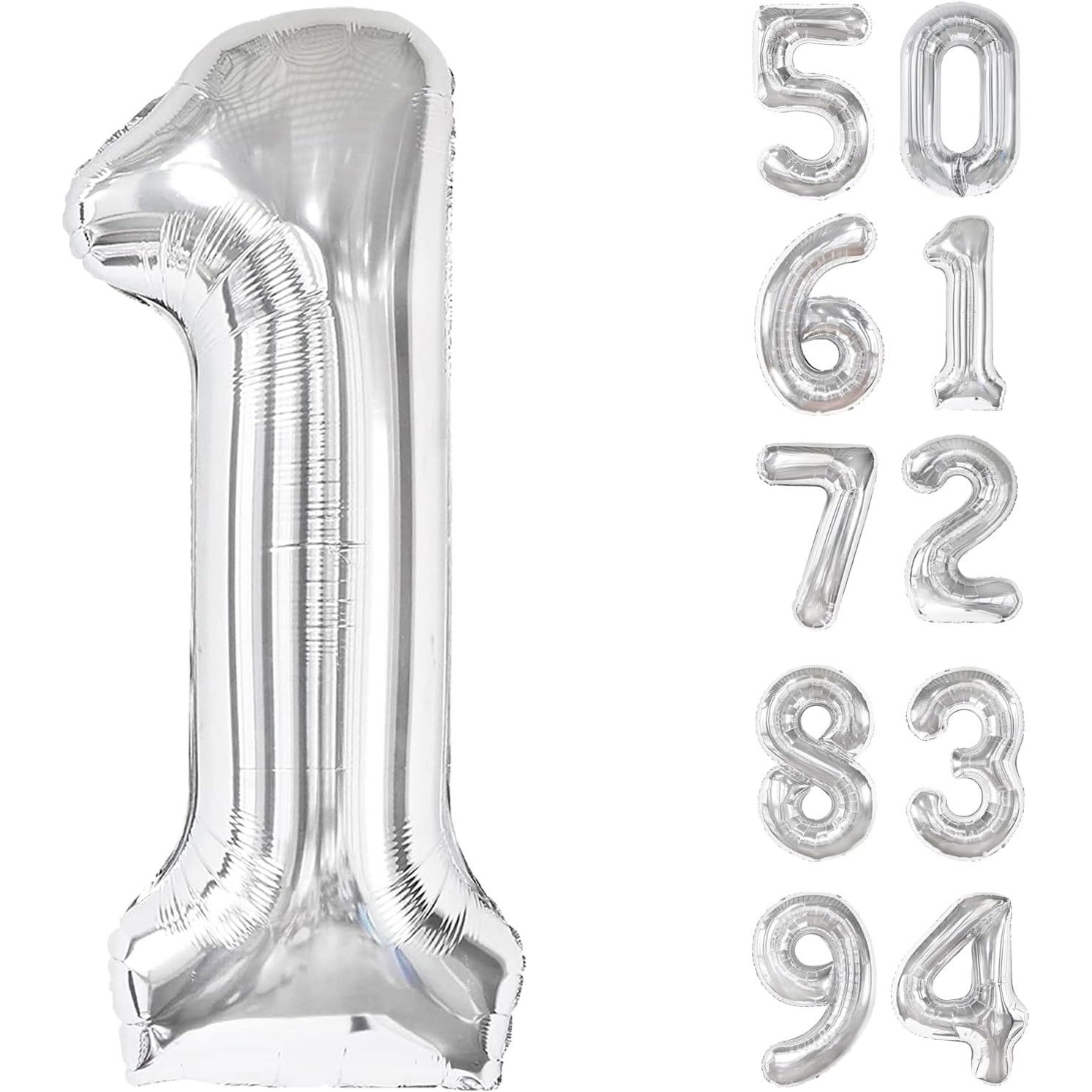 Balon din Folie Metalizata, Flippy, Figurina Cifra, Tema Aniversare 40 cm, Ambalaj Individual, Pai inclus, Umflare cu Aer sau Heliu, Argintiu, Cifra 1 [8]