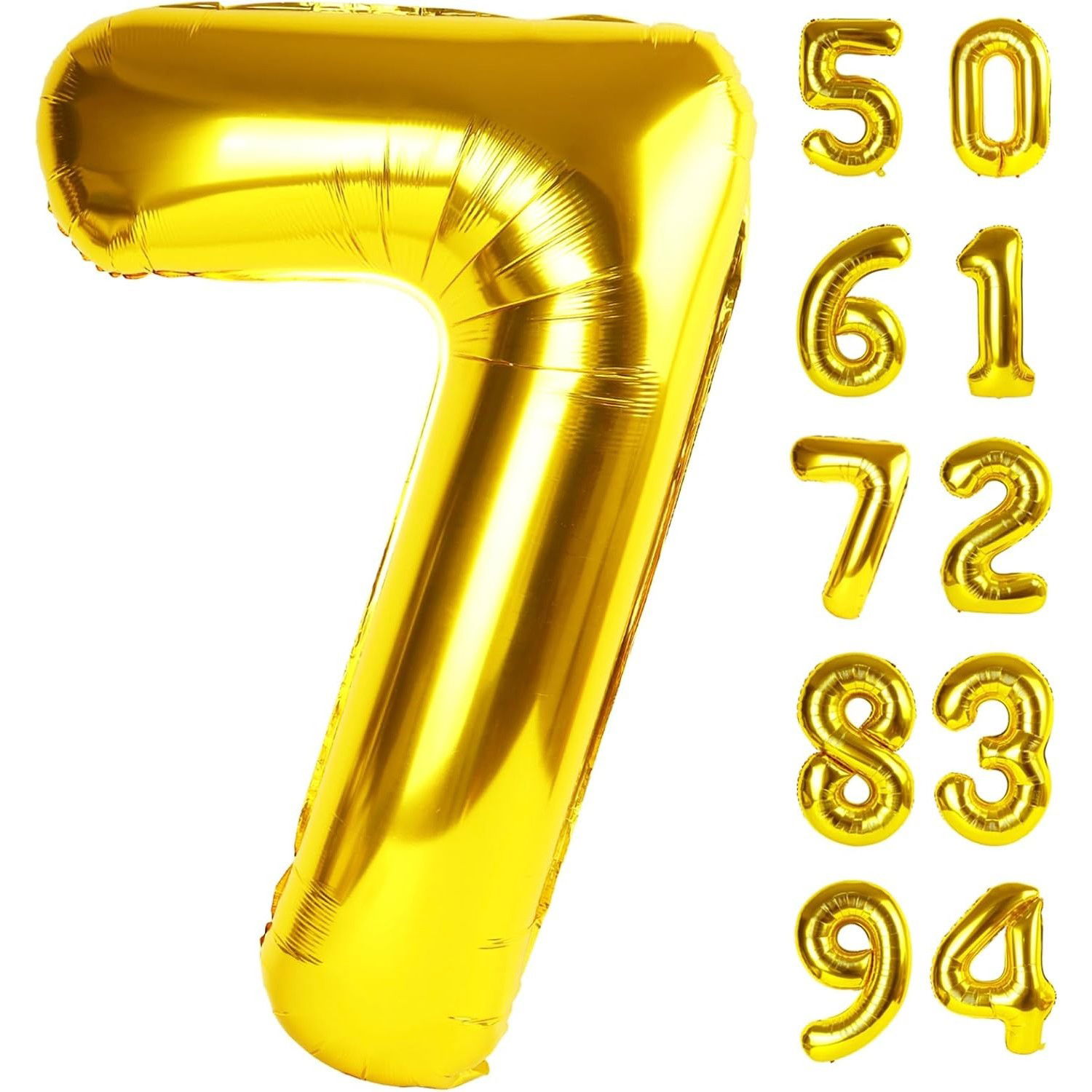Balon din Folie Metalizata Flippy, Figurina Cifra, Tema Aniversare 100 cm, Ambalaj Individual, Pai inclus, Umflare cu Aer sau Heliu, Auriu, Cifra 7 [7]