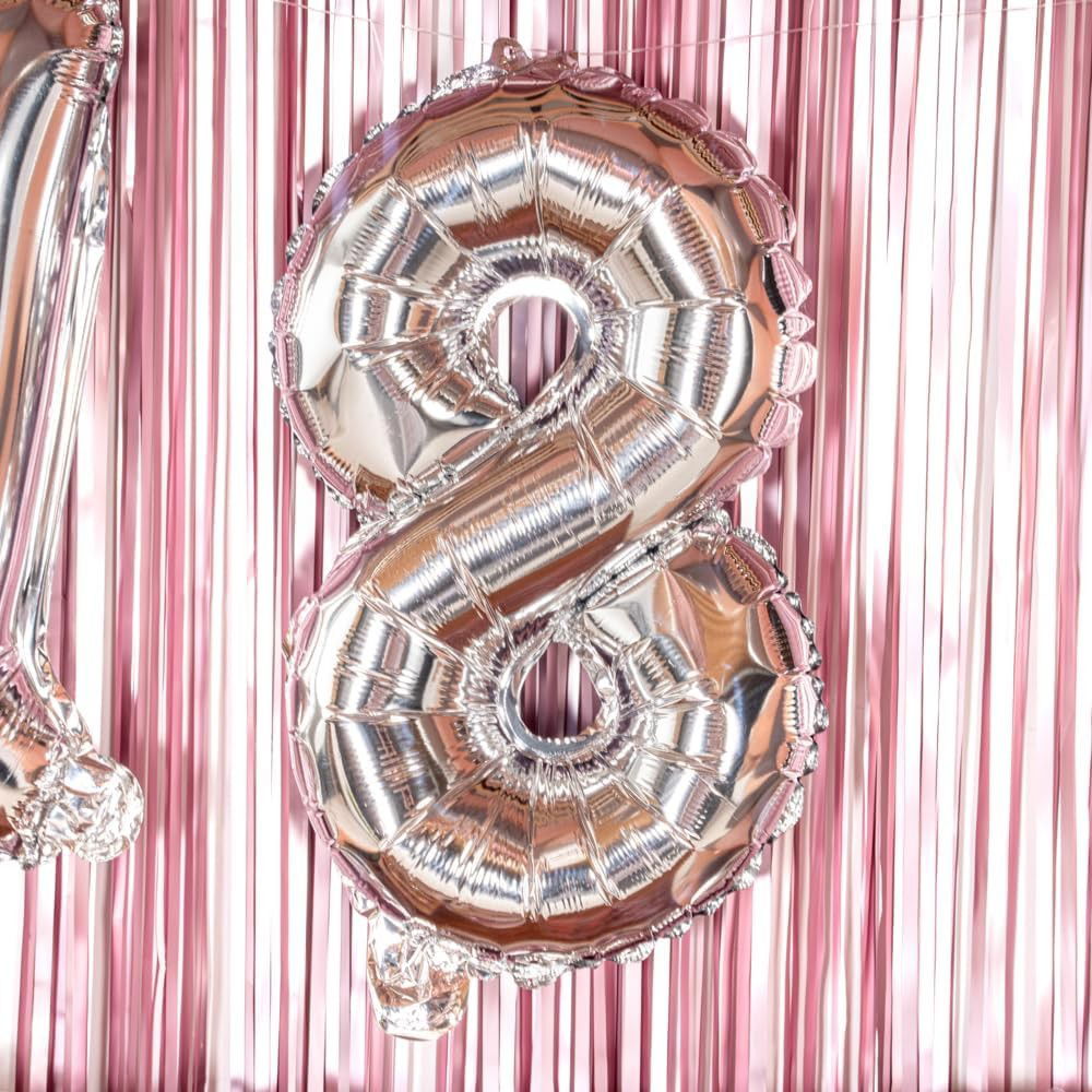 Balon din Folie Metalizata Flippy, Figurina Cifra, Tema Aniversare 40 cm, Ambalaj Individual, Pai inclus, Umflare cu Aer sau Heliu, Argintiu, Cifra 8 [5]