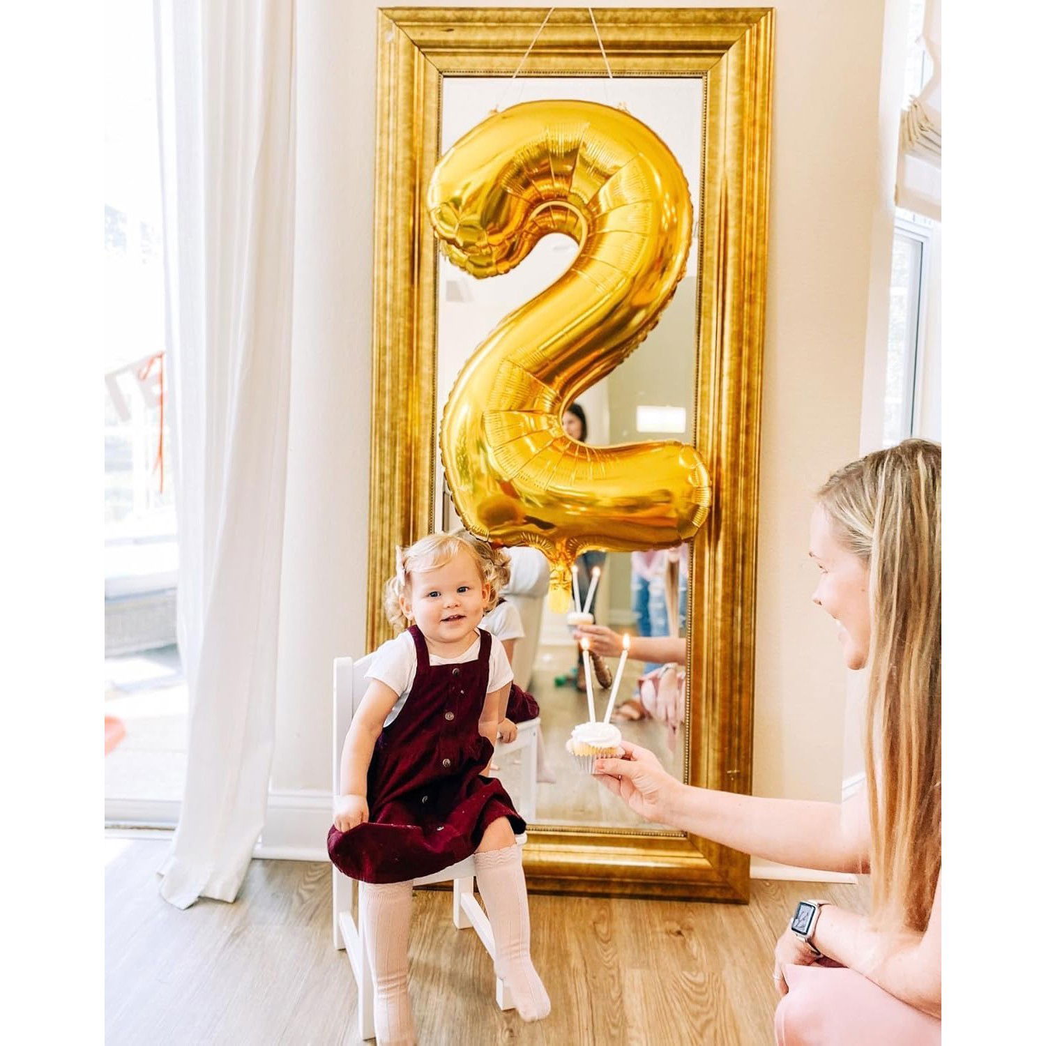 Balon din Folie Metalizata Flippy, Figurina Cifra, Tema Aniversare 100 cm, Ambalaj Individual, Pai inclus, Umflare cu Aer sau Heliu, Auriu, Cifra 2 [5]