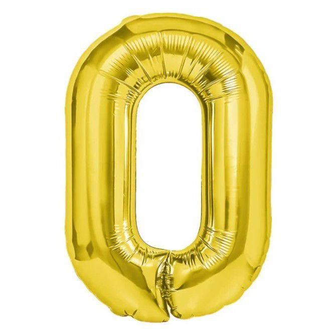 10 - 25 LEI - Balon din Folie Metalizata Flippy, Figurina Cifra, Tema Aniversare 100 cm, Ambalaj Individual, Pai inclus, Umflare cu Aer sau Heliu, Auriu, Cifra 0