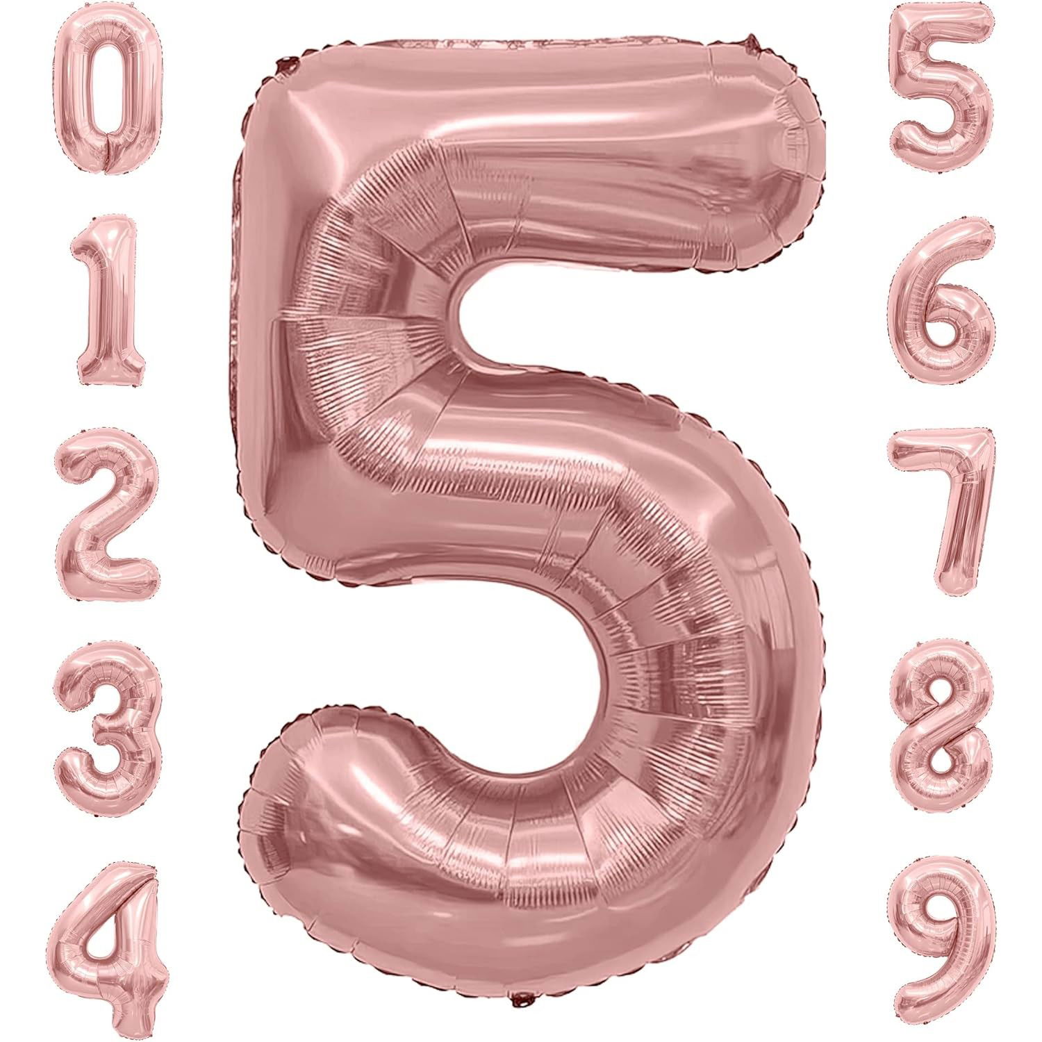 Balon din Folie Metalizata Flippy, Figurina Cifra, Tema Aniversare 80 cm, Ambalaj Individual, Pai inclus, Umflare cu Aer sau Heliu, Rose, Cifra 5 [4]