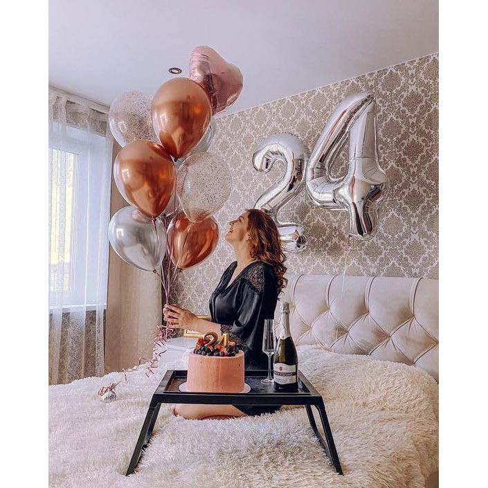 Balon din Folie Metalizata, Flippy, Figurina Cifra, Tema Aniversare 80 cm, Ambalaj Individual, Pai inclus, Umflare cu Aer sau Heliu, Argintiu, Cifra 4 [8]